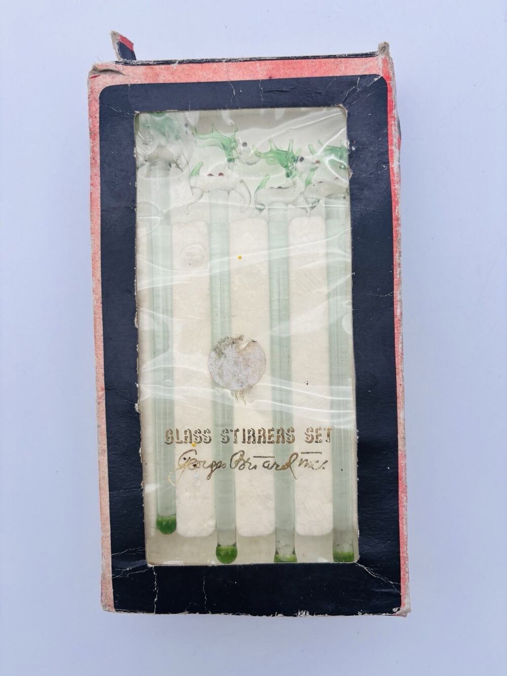 Vtg Georges Briard Glass Cocktail Swizzle Stir Set Reindeer Original Package
